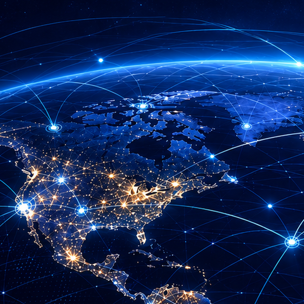 Asia illuminated by city lights and global connections